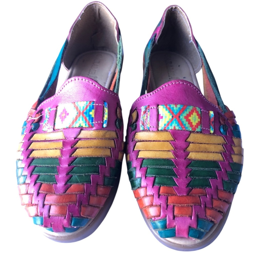 CARAMBA Handmade Genuine Leather Vibrant Multicolor Woven Women's Loafers SZ.5.5